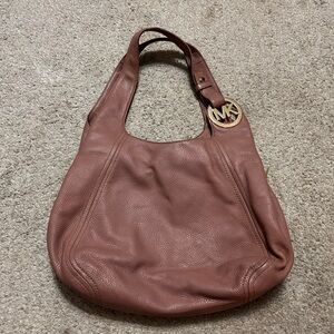 Michael Kors Brown mauve Hobo Bag with‎ Pebbled Leather and MK Charm